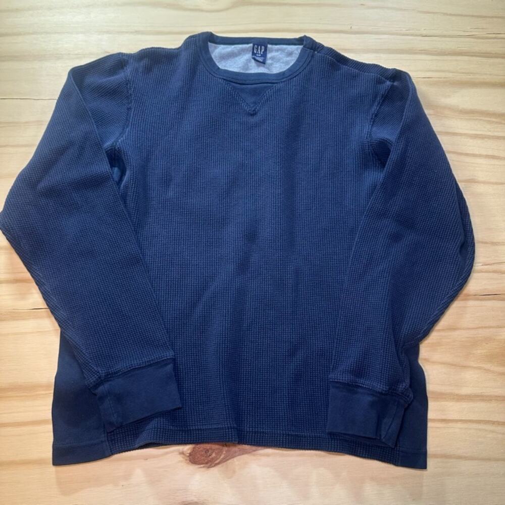 Y2K GAP Navy Blue Long Sleeve Thermal Shirt Waffle Knit Mens Size Small